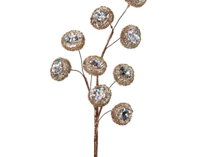 18" Gold Bead Pod Spray, Christmas Berry Spray, Champagne Gold Spray, Christmas Berries, Gold Christmas Spray, MTX54399