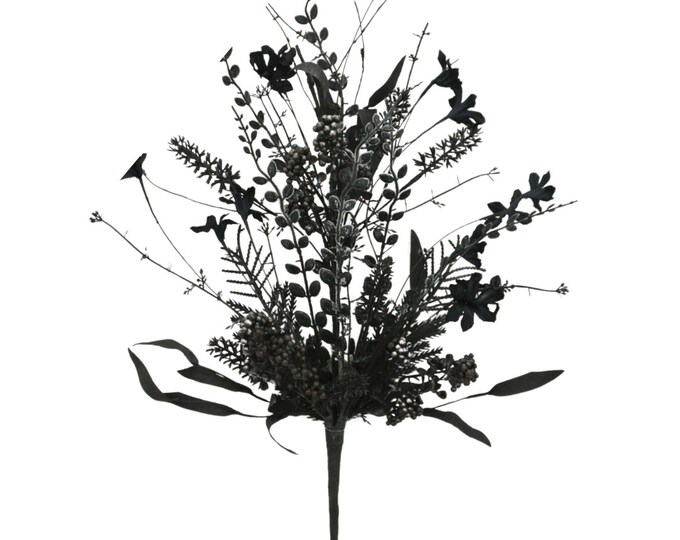 24" Halloween Spray, 60919, Black MIxed Leaf Spray, Halloween Greenery, 63526-BK