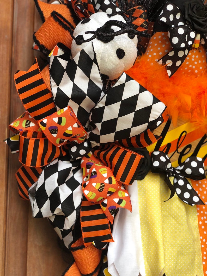 Halloween Decor Candy Corn Wreath Pumpkin Decor Witch Wreath Witch Hat Wreath Halloween Front Door Witch Decor Halloween Wreath