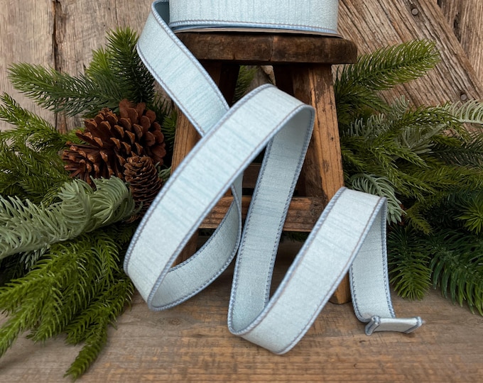 1” Baby Blue Dupion Ribbon, Farrisilk ribbon, wired ribbon, Christmas Ribbon, Blue Christmas, Blue ribbon, Light Blue Ribbon, RK608-30