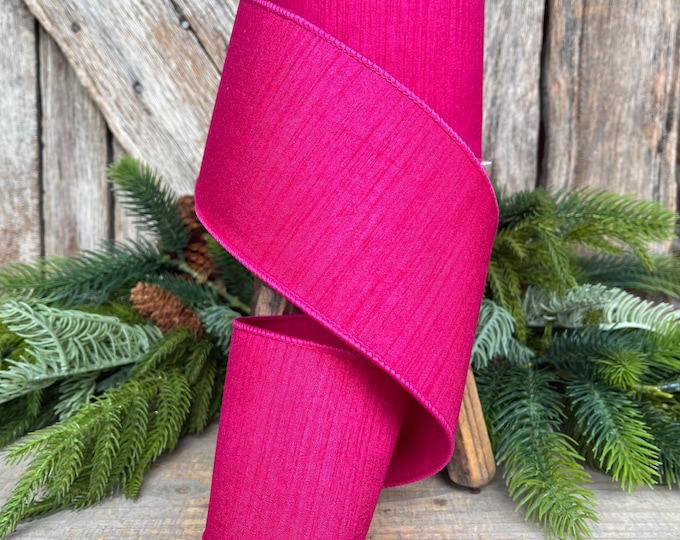 4” Hot Pink Ribbon, Farrisilk ribbon, Christmas Ribbon, Dupion wired ribbon, Ribbon,  Fuchsia Ribbon, RK610-08
