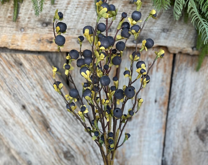 22" Wild Blue Berry Fall Spray, Artificial Berry Spray, Berry Floral Spray,Dark Blue Berries, Navy Blue Berries, Fall Floral Spray, 65135-BL