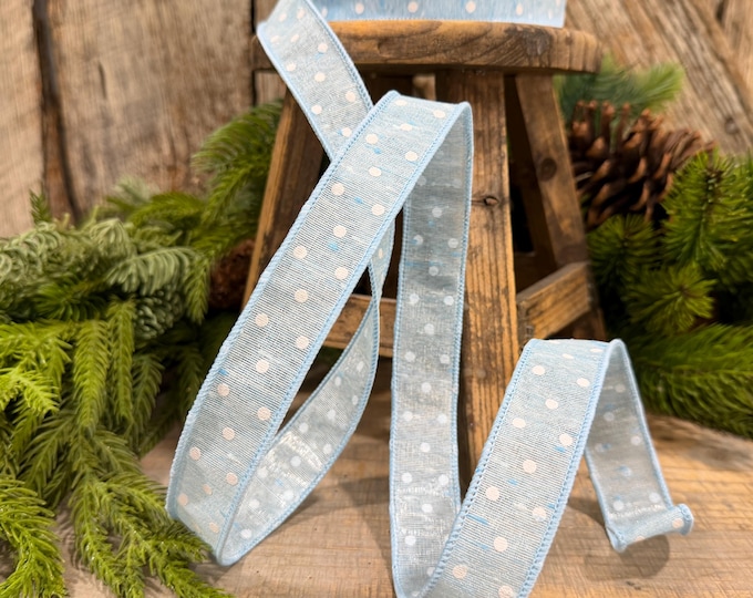1" Light Blue Polka Dot Ribbon, Farrisilk Dashing Dots Ribbon, SR143-16