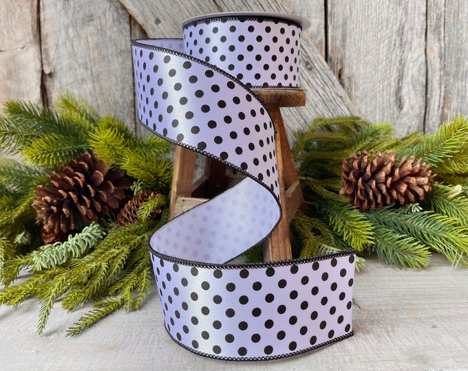 2.5" White & Black Mini Dots, Farrisilk Ribbon, Polka Dot RIbbon, Wired Ribbon, Designer RIbbon, Farrisilk Wired Ribbon, Black Polka Dots
