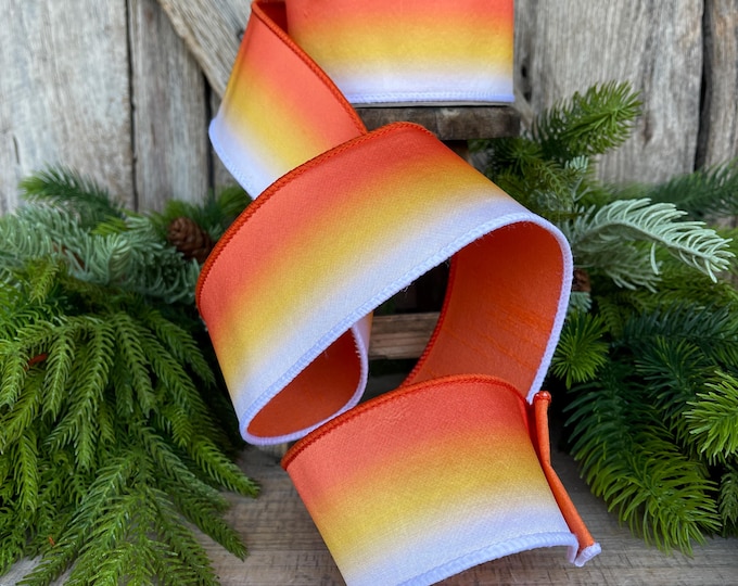 2.5" Candy Corn Melt Ribbon, Farrisilk, Halloween Ribbon, Candy Corn, Wired Ribbon, Halloween Wreath Ribbon, Candy Corn Ribbon, HR049-52