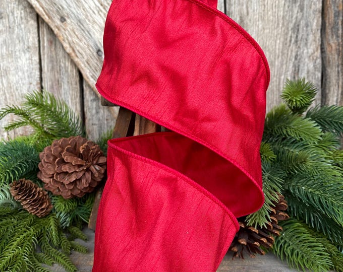 4" Red Dupion Ribbon, Red Ribbon, Christmas Ribbon, Wide Ribbon, Wreath Supply