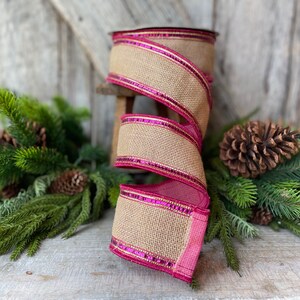 2.5 Hot Pink Fuchsia Sequin Borders Ribbon, Farrisilk Ribbon, Wired Ribbon, Hot Pink Ribbon, Burlap Ribbon, Pink Burlap Ribbon image 3