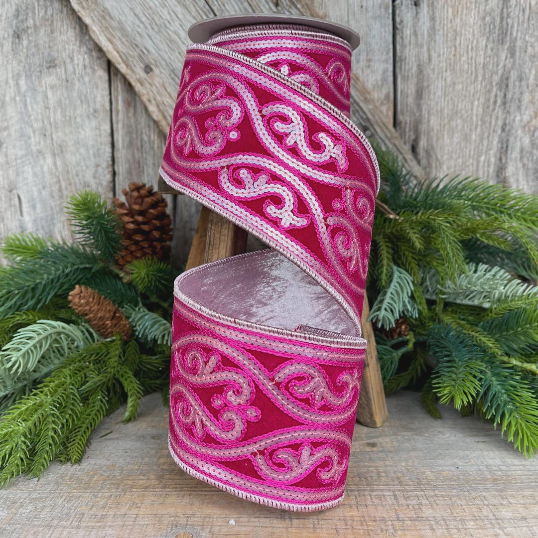 Pink Ribbon Xmas Hot Pink Sequin Ribbon: 4