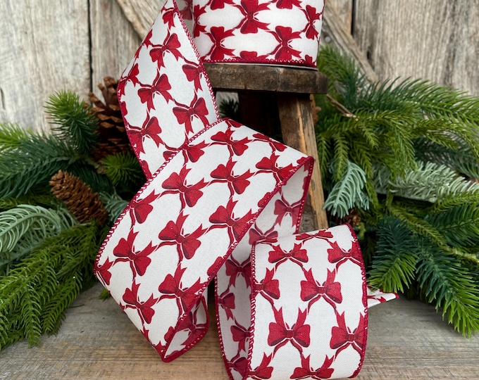 2.5" Coquette Dark Red Bow Ribbon, Red Bow Ribbon, Red Christmas Ribbon, Christmas Gift Wrap Ribbon, Ribbon for Tree, Ribbon for Bows