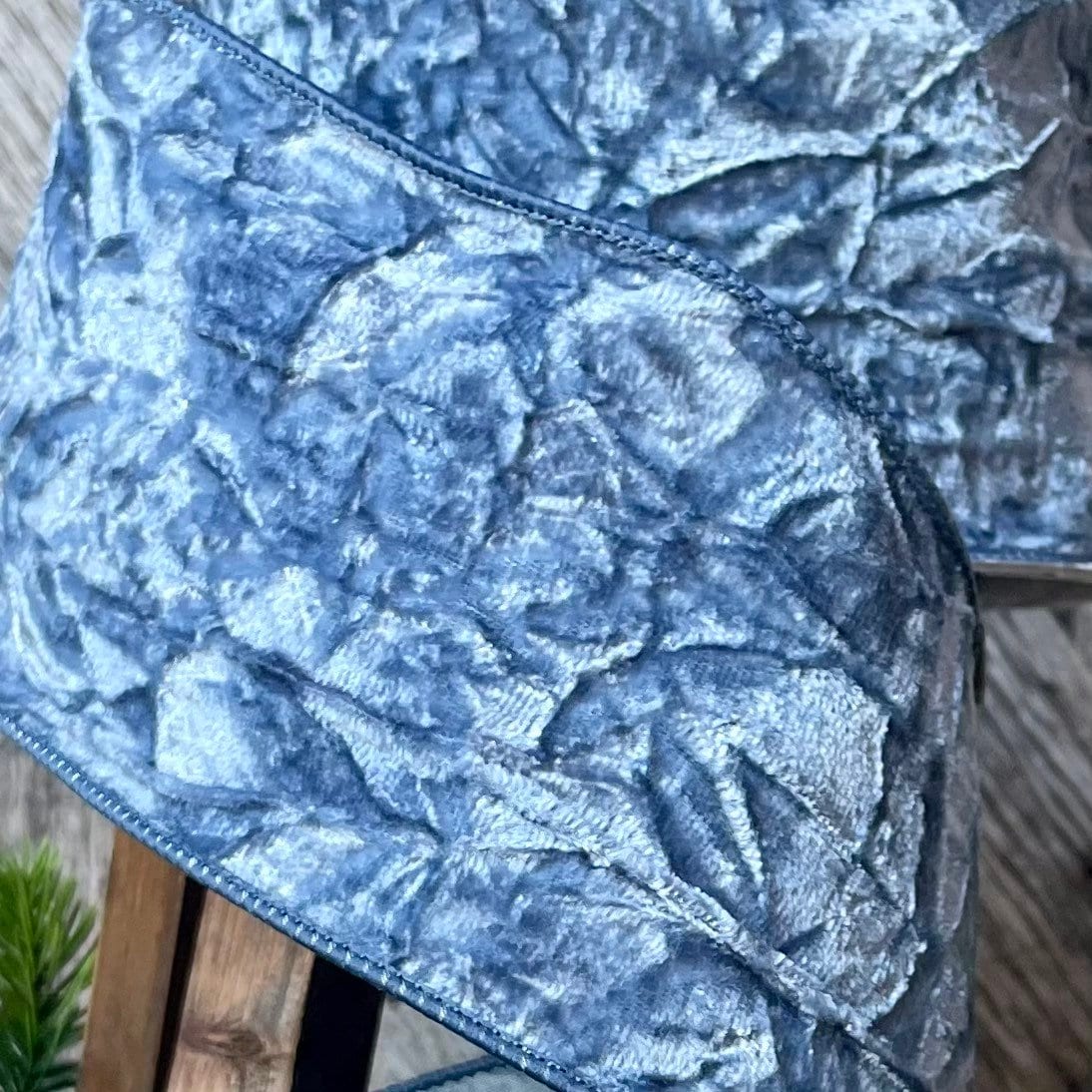 4 Blue Crushed Velvet, Christmas Tree Ribbon, Farrisilk Velvet, Blue