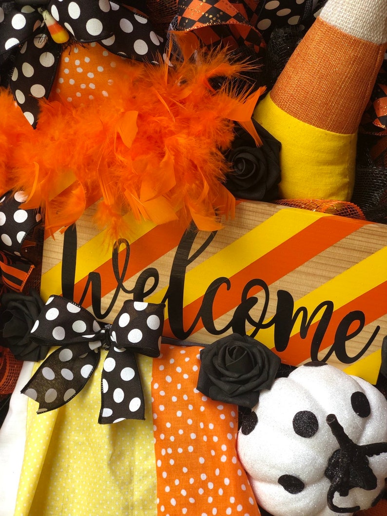 Halloween Decor Candy Corn Wreath Pumpkin Decor Witch Wreath Witch Hat Wreath Halloween Front Door Witch Decor Halloween Wreath