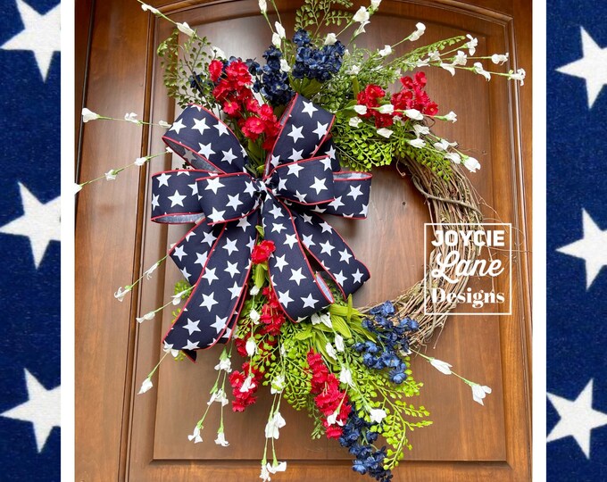 Red White Blue Wreath, Patriotic Wreath, Fourth of July Wreath, 4th of