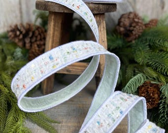 1" White Confetti Tweed Ribbon, Farrisilk Ribbon, Christmas Ribbon, Tweed Ribbon, Pink RIbbon, Ribbon for Tree, RC077-43