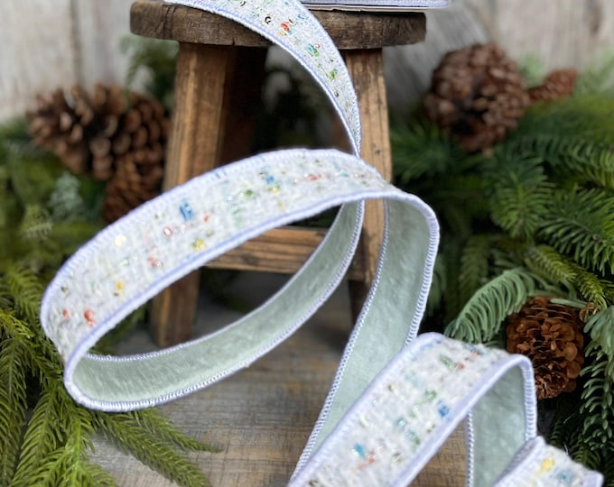 1" White Confetti Tweed Ribbon, Farrisilk Ribbon, Christmas Ribbon, Tweed Ribbon, Pink RIbbon, Ribbon for Tree, RC077-43