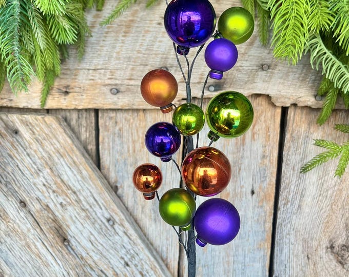 16" Halloween Ball Pick, Purple Orange Black Ball Spray, Halloween Picks & Stems, Halloween Decor, wreath supply, 57123HAL