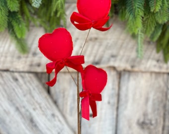21" FELT HEART PICK, Red Heart Spray, Valentine Spray, Valentine Heart Pick, Wreath Supply, Craft SUpply, Vase Filler