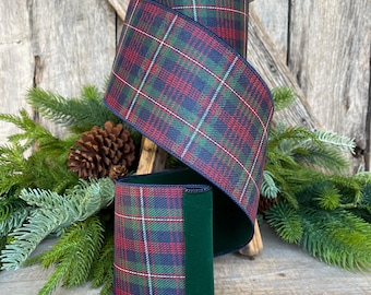 4" Blue Westchester Plaid Ribbon, Farrisilk Ribbon, Traditional Christmas Plaid Ribbon, Designer Ribbon, Navy Blue Tartan Plaid, RS275-32