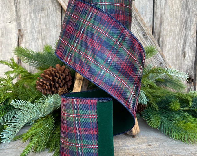 4" Blue Westchester Plaid Ribbon, Farrisilk Ribbon, Traditional Christmas Plaid Ribbon, Designer Ribbon, Navy Blue Tartan Plaid, RS275-32