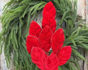 30" Red Velvet Magnolia Leaf Spray – Christmas Tree Spray