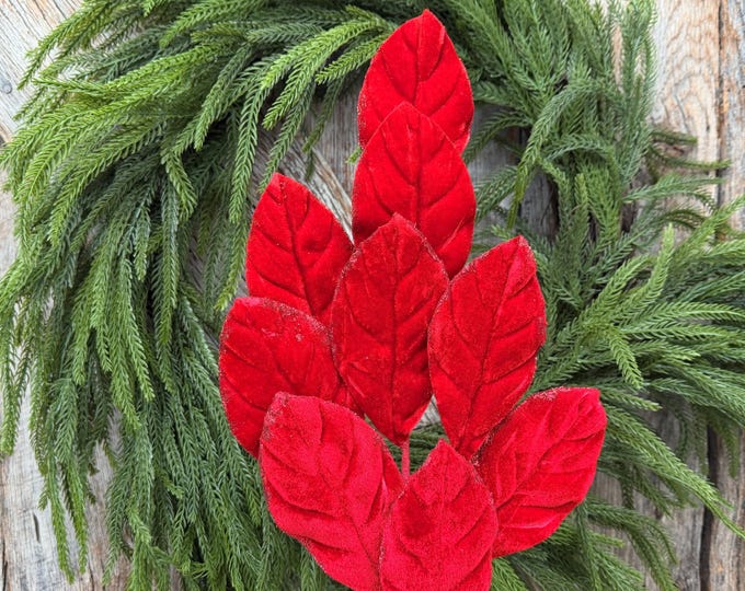 30" Red Velvet Magnolia Leaf Spray – Christmas Tree Spray