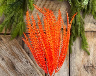 16" Orange Beaded Grass Spray, Orange Greenery, Halloween Beaded Grass