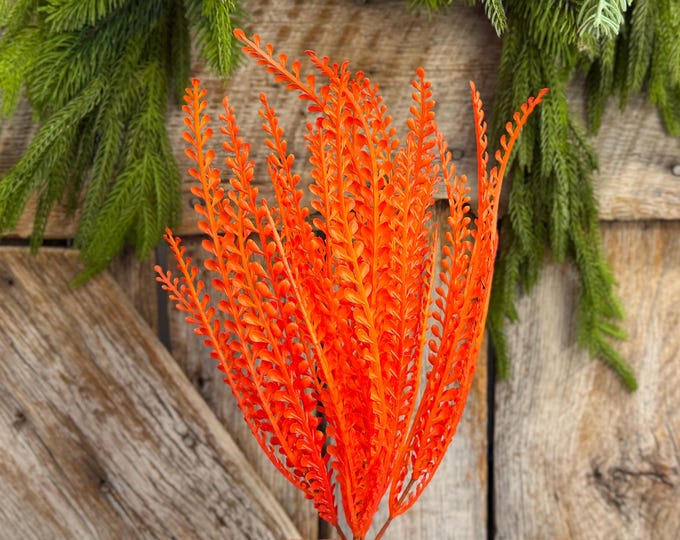 16" Orange Beaded Grass Spray, Orange Greenery, Halloween Beaded Grass