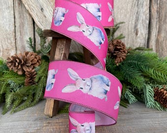 2.5" Pink Easter Ribbon, Rabbit Ribbon, Easter Bunny Ribbon, Spring Ribbon, Easter Decor, Easter Basket Ribbon, Wreath Supply, 9325W-156-63E