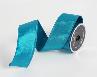 2.5" Turquoise Luster Ribbon, Farrisilk Turquoise Luster Ribbon, Christmas Ribbon, Metallic Teal Ribbon, Wired Ribbon, Christmas Tree Decor