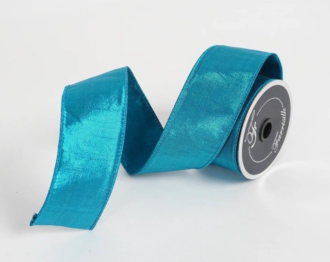 2.5" Turquoise Luster Ribbon, Farrisilk Turquoise Luster Ribbon, Christmas Ribbon, Metallic Teal Ribbon, Wired Ribbon, Christmas Tree Decor