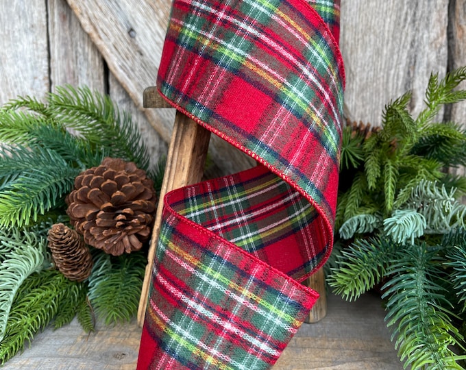 4" Traditional CHristmas Plaid Ribbon, Christmas Tree Ribbon