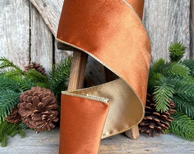 Copper Brown Velvet Wired Ribbon: 4" Fall Christmas Decor