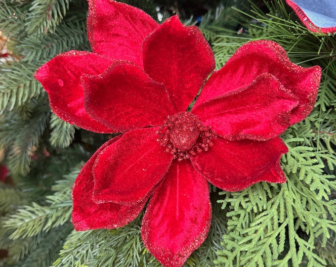 8" Red Velvet Magnolia, Christmas Magnolia, Faux Magnolia Stem, Glitz Magnolia, Red Christmas Floral, Christmas Tree Floral