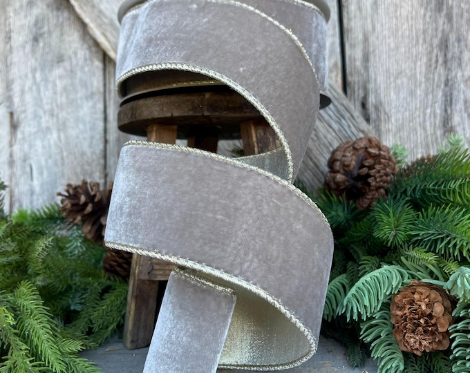 2.5" Platinum velvet ribbon, Farrisilk Ribbon, Christmas tree ribbon, Velvet ribbon, Campagne Gold velvet, RV002-51
