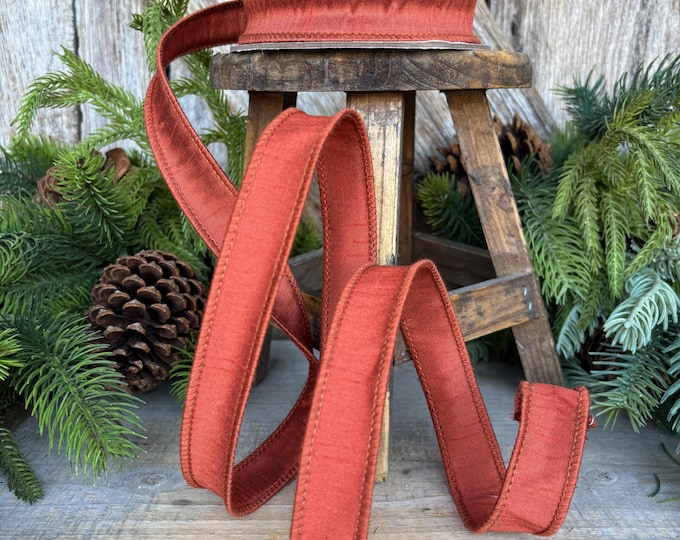 7/8" Rust Orange Dupioni Ribbon, Orange Ribbon, Fall Ribbon, Christmas Ribbon