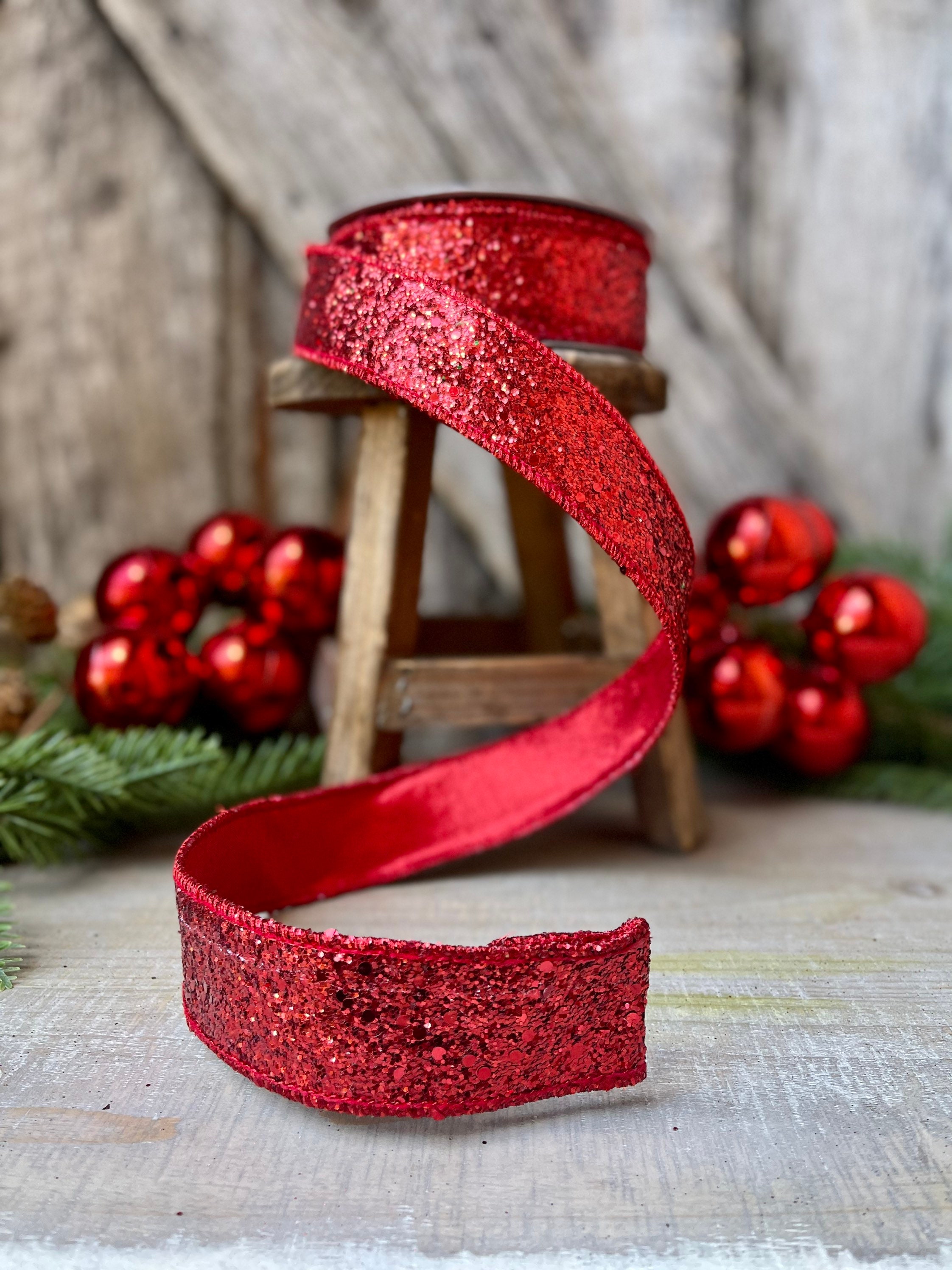 2.5 inch Wired Light Gold Glitter Ribbon - Low Shed Gold Glitter Christmas  Ribbon - 10 Yards