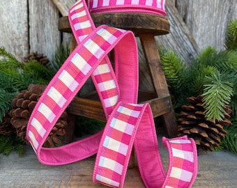 1" Pink Plaid Ribbon, Christmas Ribbon, Pink Ribbon