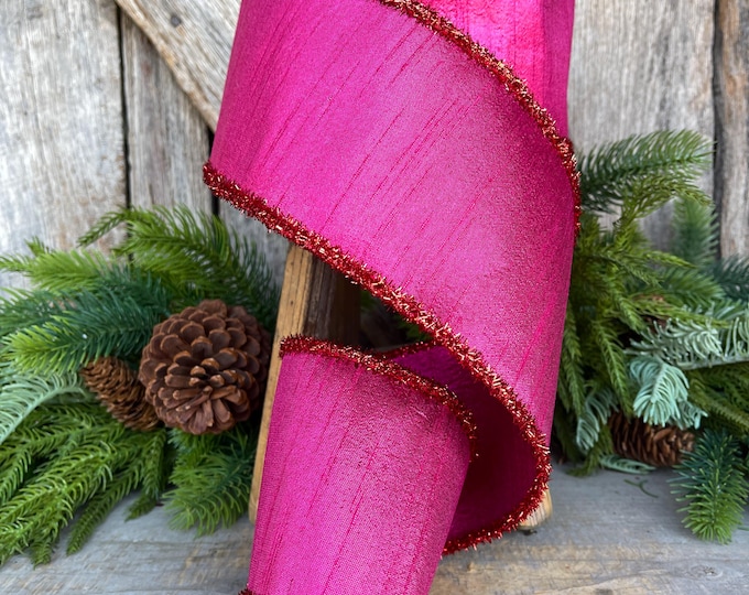 4" Hot Pink Ribbon, Hot Pink & Red Ribbon, Christmas Tree Ribbon, Farrisilk Ribbon,RK792-33