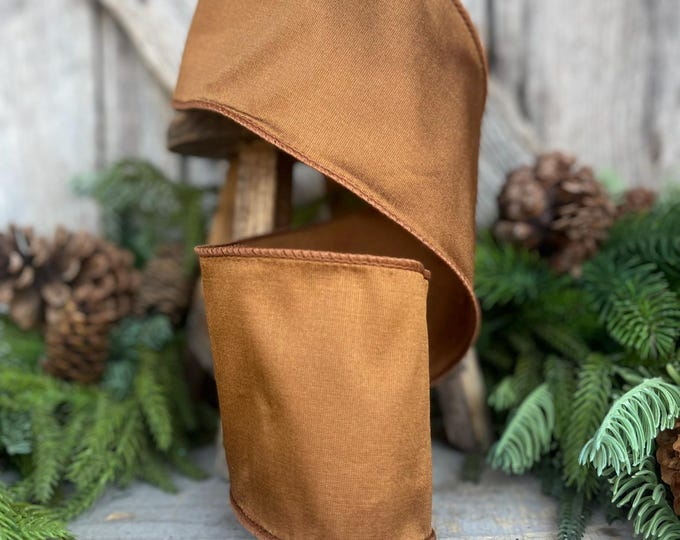 4” Pecan Brown Taffeta Ribbon, Farrisilk ribbon, Taffeta ribbon, Christmas Ribbon, Wired Ribbon, brown ribbon, Woodsy Christmas Theme