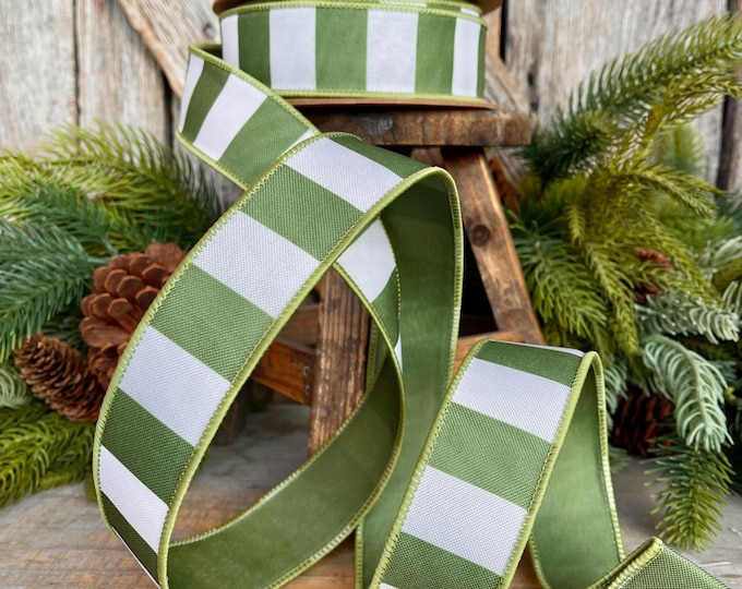1.5" Moss Green Ribbon, Green Striped Ribbon