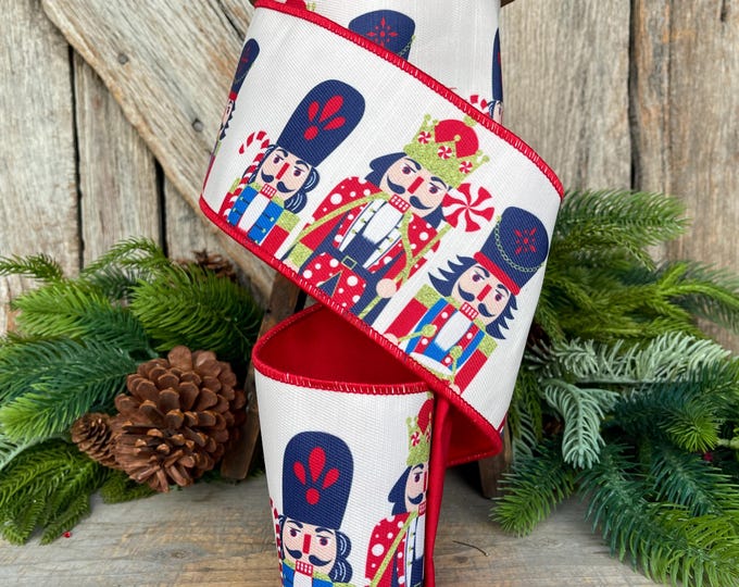 4" Nutcracker Ribbon, Christmas Nutcracker Decor, RIbbon with Nutcrackers