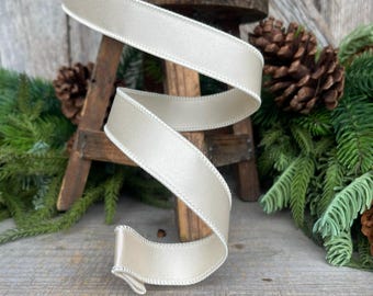 1" Ivory Wired Satin Ribbon, Farrisilk Ribbon, Satin Ribbon, Designer Ribbon, Ivory Ribbon, 1 inch ribbon, Cream Ribbon, Floral Supply