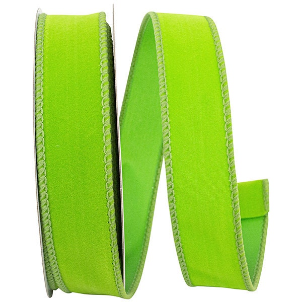 1 inch Lime Green Flocked Ribbon, 1 Ribbon, Lime Green Ribbon