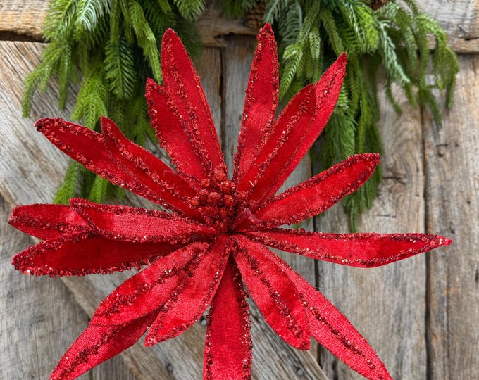 19" Red Poinsettia Stem, Christmas Tree Florals