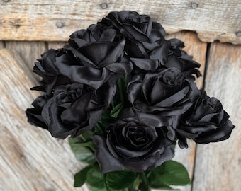 17" Black Rose Bush, Colorfast Black Roses, Artificial Roses, Halloween Florals, Halloween Black Roses, 30388BKGN