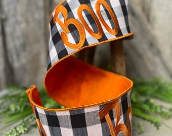 5 Yards, Halloween Ribbon, Boo Ribbon, Black and Orange Ribbon, Fall Ribbon
