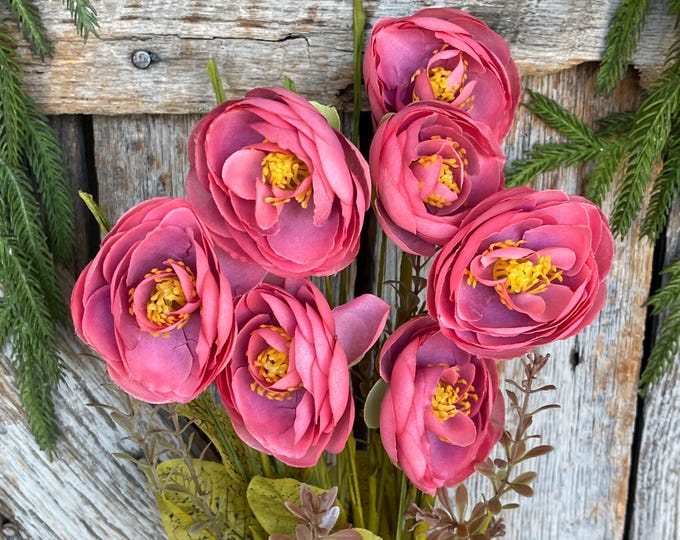 20" Mauve Ranunculus Bush, Fall Floral Bush, Fall Ranunculus Bush, Mauve Pink Floral Bush, 40314-PK