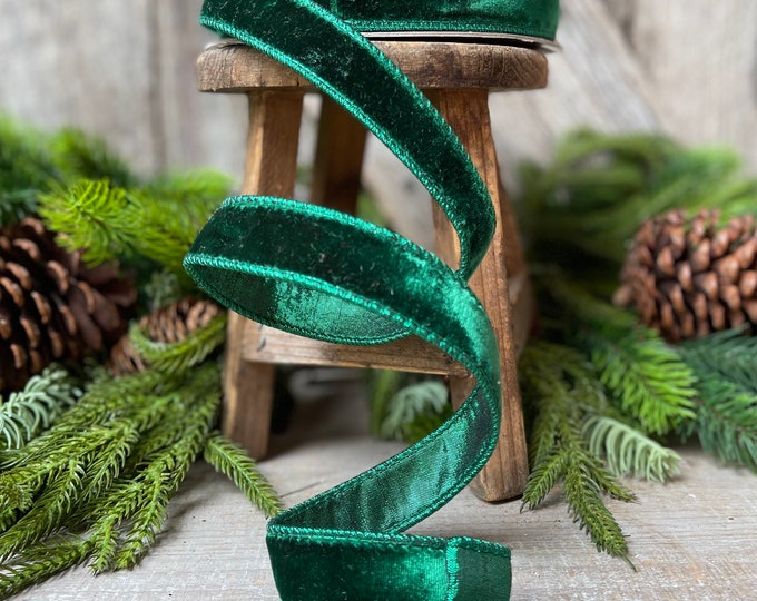 1" Emerald Green Velvet, Farrisilk Ribbon, Green Velvet Luster Ribbon, Emerald Green Ribbon, CHristmas Tree RIbbon, RV001-55