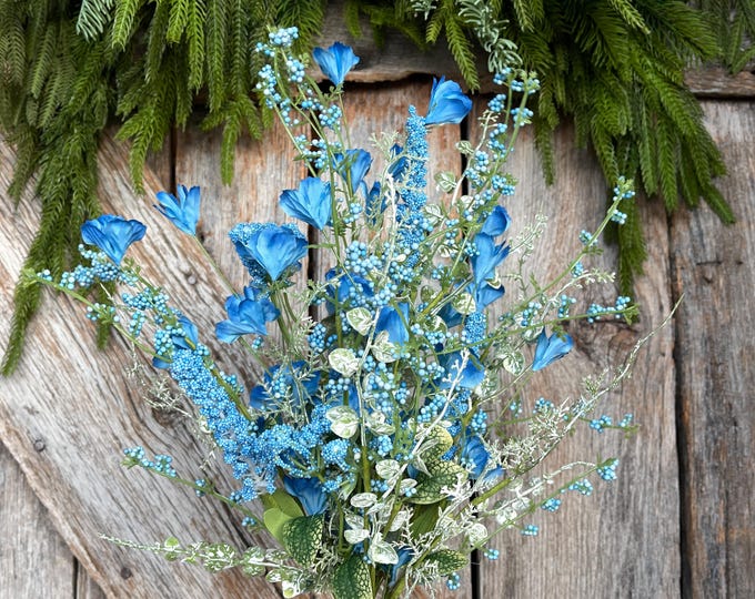 22" Blue Floral Filler Bush, Blue Greenery Bush