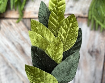 Green Velvet Leaf Christmas Spray: 25" Velvet Magnolia Leaves