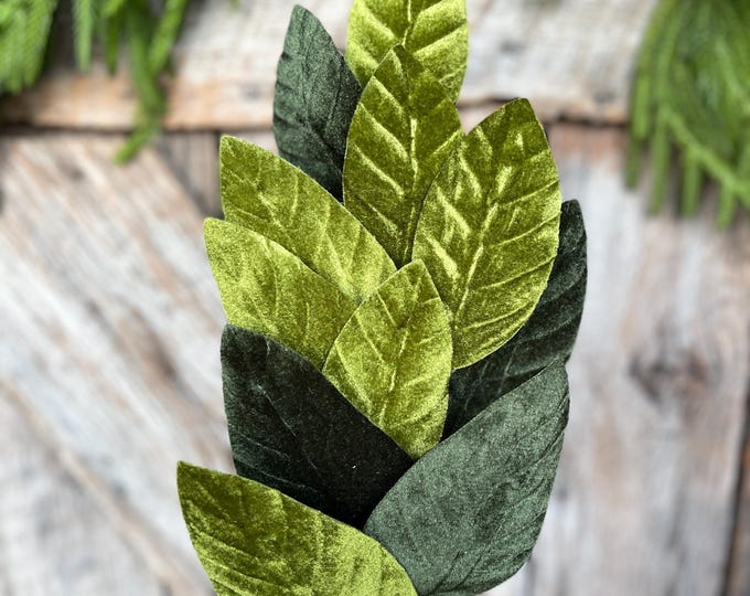 Green Velvet Leaf Christmas Spray: 25" Velvet Magnolia Leaves